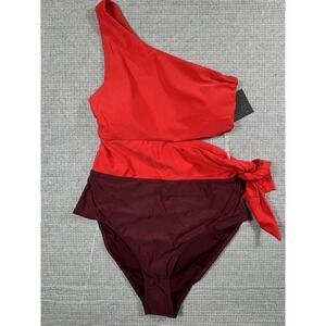 Dixperfect Swimsuit Womens Size M Red One Piece Colorblock One Shoulder Monokini
